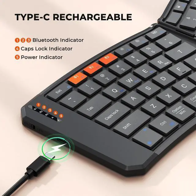 Alt view image 5 of 7 - MEETION Foldable Ergonomic Bluetooth Keyboard, Split Portable Compact Keyboard for Business Travel, Ultra-Thin Folding Rechargeable Wireless Keyboard for iOS Android Windows/Mac Tablet PC