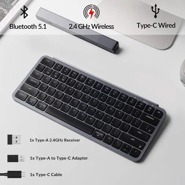 Alt view image 2 of 7 - Keychron B1 Pro Ultra-Slim ZMK/Launcher Wireless Bluetooth 2.4 GHz/Wired Connection Keyboard for Mac Windows Linux - Gray