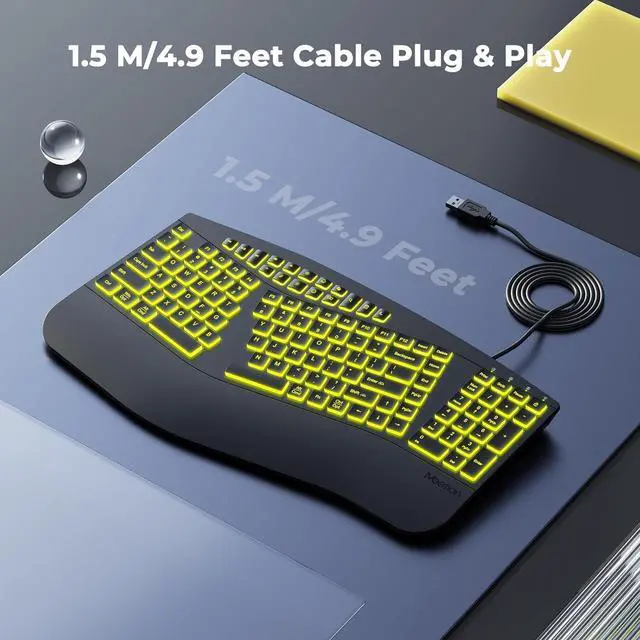 Alt view image 5 of 7 - MEETION Ergonomic Keyboard, Ergonomic Split Keyboard with Palm Rest, Backlit 7 Colors