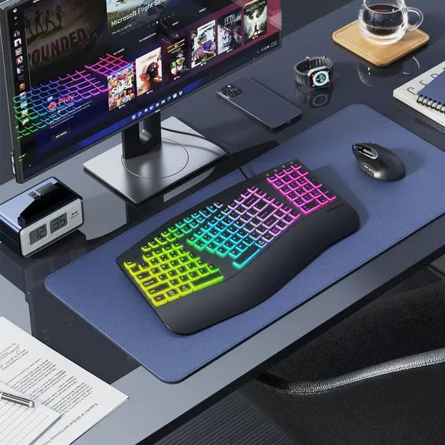 Alt view image 7 of 7 - MEETION Ergonomic Keyboard, Ergonomic Split Keyboard with Palm Rest, Backlit 7 Colors