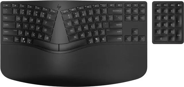 Main image of HP 960 Ergonomic Wireless Keyboard - Connect 3 Devices with Bluetooth & Unifying Dongle Connectivity - 20 Programmable Keys, Detached Numeric Keypad - Extra-Large Foam Wrist Rest, Long Battery Life