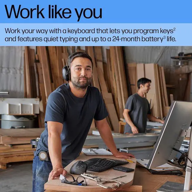 Alt view image 6 of 7 - HP 960 Ergonomic Wireless Keyboard - Connect 3 Devices with Bluetooth & Unifying Dongle Connectivity - 20 Programmable Keys, Detached Numeric Keypad - Extra-Large Foam Wrist Rest, Long Battery Life