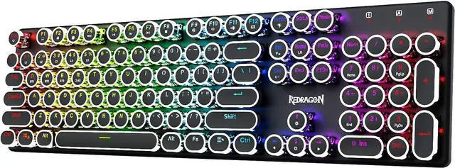 Main image of Typewriter Keyboard Wireless, Mechanical Gaming Keyboard, uetooth/2.4Ghz/Wired, RGB LED Backlit, Rechargeae, ue Switch - Clicky, Solid Metal Panel, Round Keycaps, ack