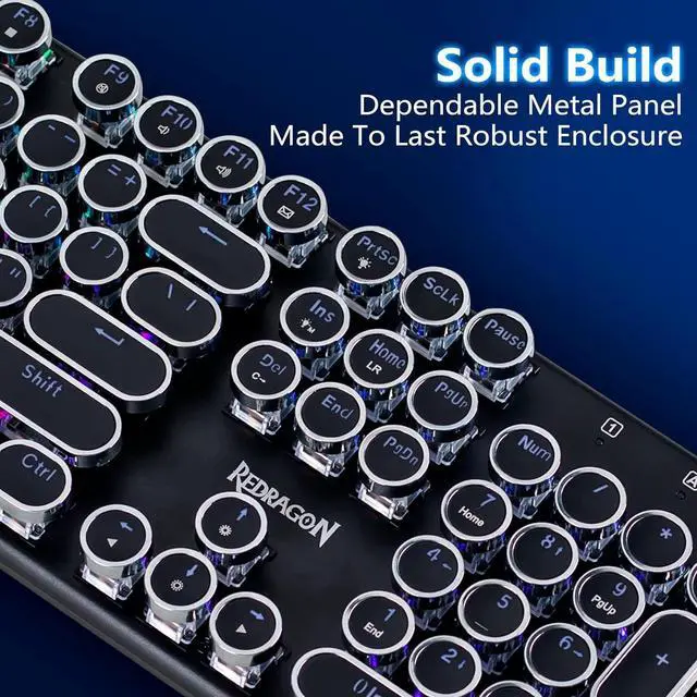 Alt view image 6 of 7 - Typewriter Keyboard Wireless, Mechanical Gaming Keyboard, uetooth/2.4Ghz/Wired, RGB LED Backlit, Rechargeae, ue Switch - Clicky, Solid Metal Panel, Round Keycaps, ack