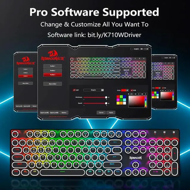 Alt view image 7 of 7 - Typewriter Keyboard Wireless, Mechanical Gaming Keyboard, uetooth/2.4Ghz/Wired, RGB LED Backlit, Rechargeae, ue Switch - Clicky, Solid Metal Panel, Round Keycaps, ack