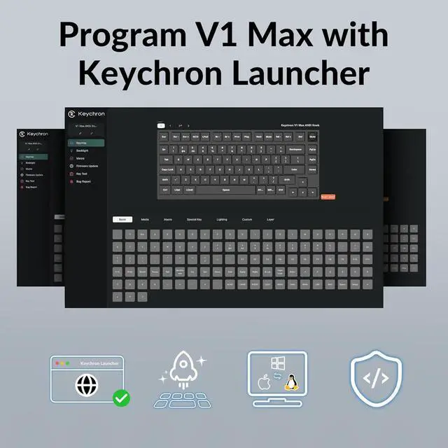 Alt view image 2 of 7 - Keychron V1 Max 75% Custom Mechanical Keyboard Kit, 2.4 GHz/Bluetooth 5.1/Wired Hot-swappable Barebones Keyboard, QMK/VIA Programmable Knob with RGB Backlit for Mac Windows Linux