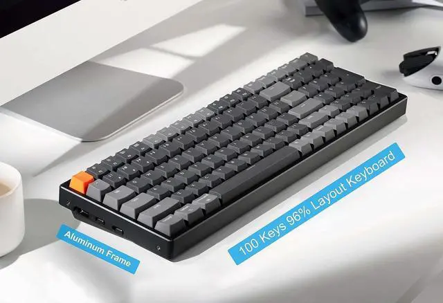 Alt view image 2 of 7 - K4 Bluetooth Wireless Mechanical Keyboard RGB LED Backlit, Hot-swappable Compact 100 Keys USB Wired Computer Gaming Keyboard Aluminum Frame for Mac Windows, Gateron Red Switch
