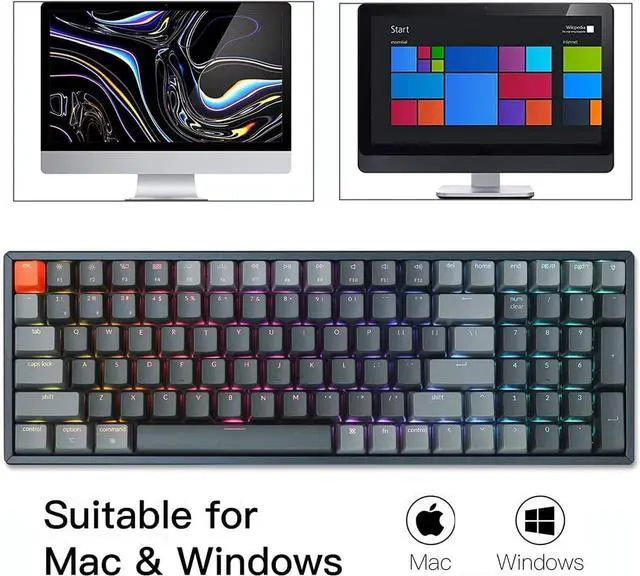 Alt view image 6 of 7 - K4 Bluetooth Wireless Mechanical Keyboard RGB LED Backlit, Hot-swappable Compact 100 Keys USB Wired Computer Gaming Keyboard Aluminum Frame for Mac Windows, Gateron Red Switch