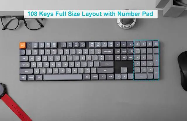 Alt view image 4 of 7 - Keychron K5 Max Ultra-Slim Wireless Custom Mechanical Keyboard, QMK/VIA Programmable Hot-Swap Bluetooth/2.4 GHz/Wired with RGB Backlight Low Profile Gateron Red Switch, PBT Keycaps for Mac Win Linux