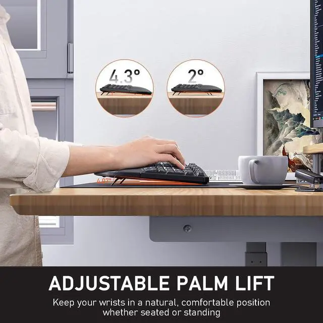 Alt view image 4 of 7 - MEETION Ergonomic Keyboard, Wireless Computer Keyboard, Ergo Split Keyboard with Cushioned Wrist, Palm Rest, Curved, Natural Typing, Full Size Rechargeable for Windows/Mac/Laptop/PC, Black