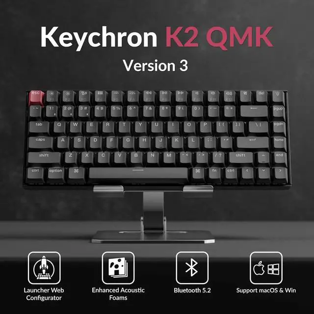 Alt view image 2 of 7 - Keychron K2 75% Layout QMK Wireless and Wired Options Mechanical Keyboard Super Banana Switch, Paired with Shine-Through Double-Shot PBT Keycaps for Mac Windows-Version 3
