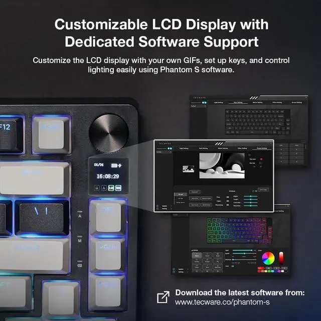 Alt view image 3 of 7 - TECWARE Phantom S 75% Gasket-Mounted Mechanical Keyboard w/TFT Display and Knob, Red Switches (Black/Grey) Linear Switch (Red Switch (Linear))