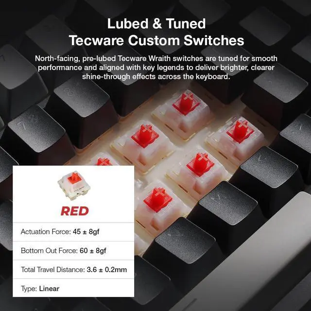 Alt view image 5 of 7 - TECWARE Phantom S 75% Gasket-Mounted Mechanical Keyboard w/TFT Display and Knob, Red Switches (Black/Grey) Linear Switch (Red Switch (Linear))