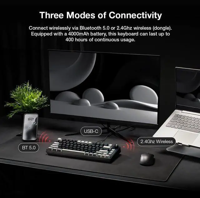 Alt view image 7 of 7 - TECWARE Phantom S 75% Gasket-Mounted Mechanical Keyboard w/TFT Display and Knob, Red Switches (Black/Grey) Linear Switch (Red Switch (Linear))