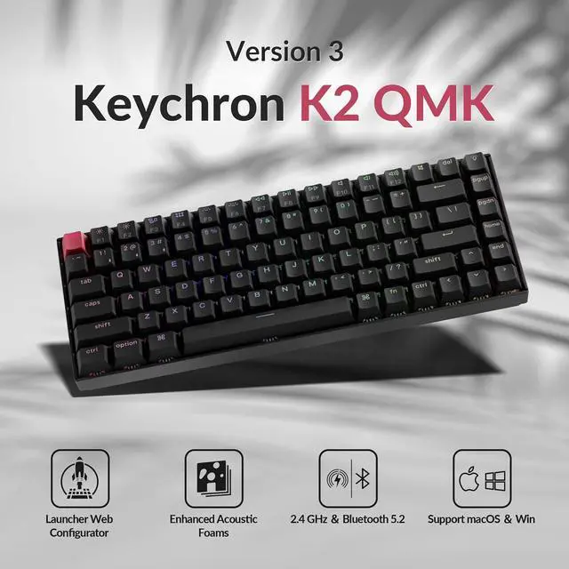 Alt view image 2 of 7 - Keychron K2 75% Layout QMK Wireless and Wired Options Mechanical Keyboard Super Red Switch, RGB Backlight with Shine-Through Double-Shot PBT Keycaps for Mac Windows-Version 3