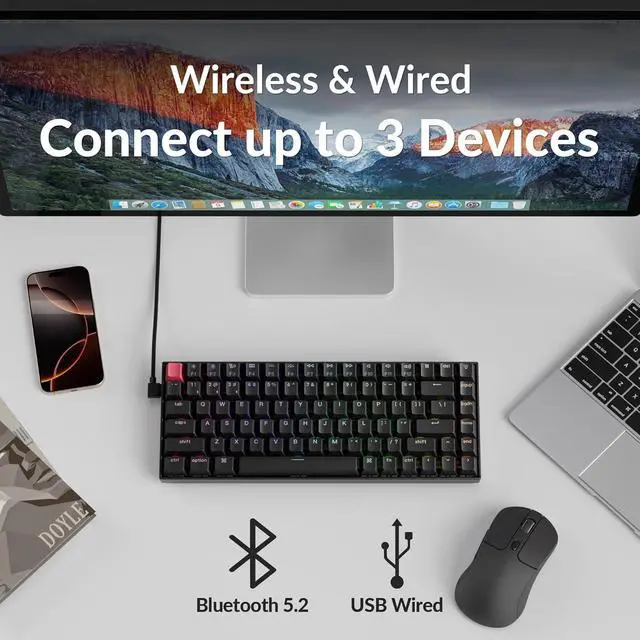 Alt view image 6 of 7 - Keychron K2 75% Layout QMK Wireless and Wired Options Mechanical Keyboard Super Red Switch, RGB Backlight with Shine-Through Double-Shot PBT Keycaps for Mac Windows-Version 3