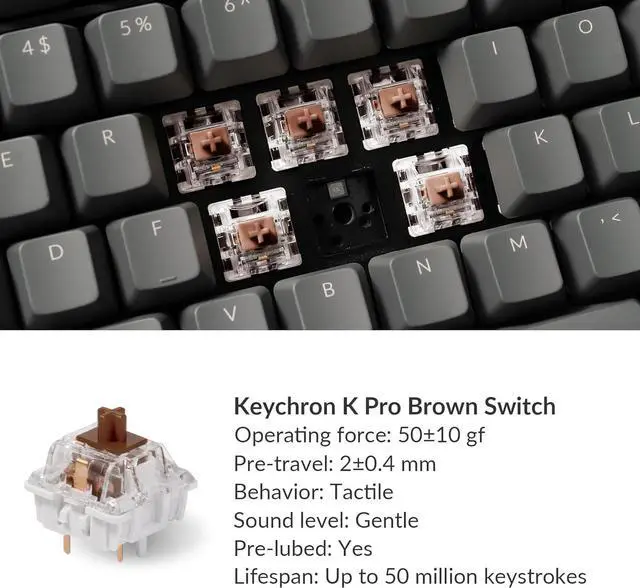 Alt view image 2 of 7 - Keychron K10 Full Size Layout White LED Backlit Hot-Swappable Mechanical Keyboard for Mac Windows, Multitasking 104-Key Bluetooth Wireless/USB Wired Computer Keyboard with K Pro Brown Switch