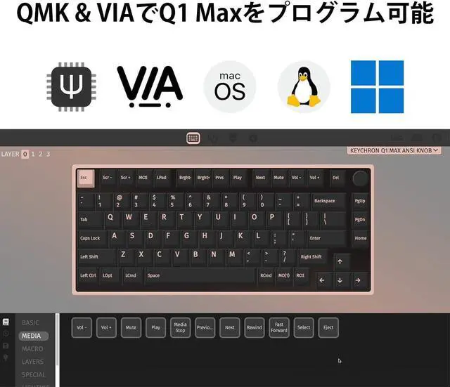 Alt view image 3 of 7 - Keychron Q1 Max Hotswap Wireless Mechanical Keyboard|RGB|Aluminum Frame|Shell White|with Knob|Gateron Jupiter Red|75% Layout (84 Keys)|Windows Mac OS (Q1M-P1)