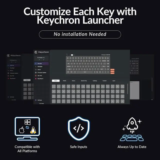 Alt view image 2 of 7 - Keychron K3 Version 3 QMK Low Profile Mechanical Keyboard Wireless, 84 Keys Programmable Bluetooth 5.2/Wired Connection, Shine-Through Keycaps RGB Backlit Compatible with Mac Windows Linux