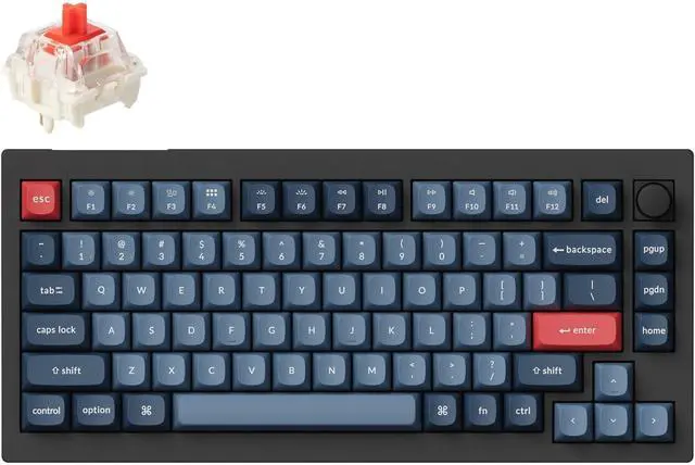 Main image of Keychron V1 Max Hotswap Wireless Mechanical Keyboard|RGB|ABS Plastic Frame|Carbon Black|with Knob|Gateron Jupiter Red|75% Layout (84 Keys)|Windows Mac OS (V1M-D1)