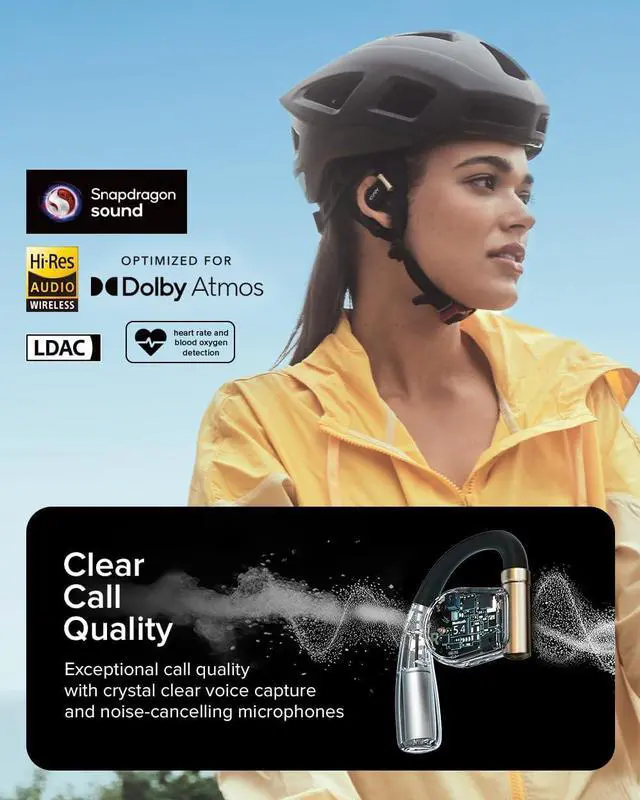 Alt view image 2 of 7 - ARC 3 Sports Pro Open Ear Headphones - Dolby Audio, Snapdragon Sound True Wireless Earbuds,40Hr Battery, Bluetooth 5.4, IPX7,Heart Rate Tracking,Wireless Charging Smart Case, Comfort Fit, Black