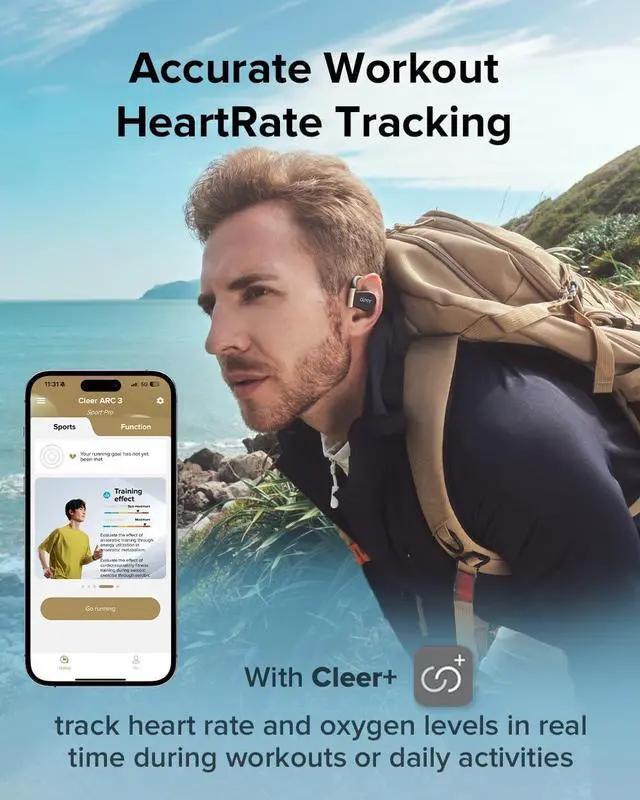 Alt view image 3 of 7 - ARC 3 Sports Pro Open Ear Headphones - Dolby Audio, Snapdragon Sound True Wireless Earbuds,40Hr Battery, Bluetooth 5.4, IPX7,Heart Rate Tracking,Wireless Charging Smart Case, Comfort Fit, Black