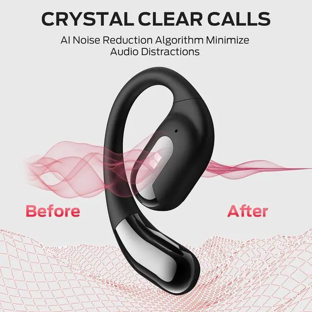 Alt view image 4 of 7 - Monster Open Ear AC317 Headphones, Wireless Earbuds with Stereo Sound, 24H Playback, Bluetooth 5.4, Crystal Clear Calls, Type-C Charging, Touch Control, Sweat Resistant Open Ear Earbuds for Sports