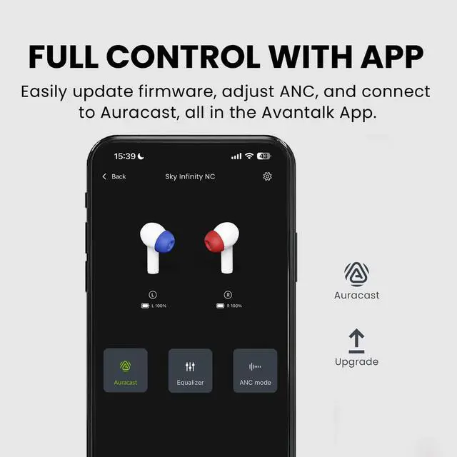 Alt view image 6 of 7 - Infinity - Auracast Wireless Earbuds 2 Pairs Bluetooth 5.3 Headphones with Qualcomm aptX Adaptive Active Noise Canceling Semi-Open Design App Control 48H