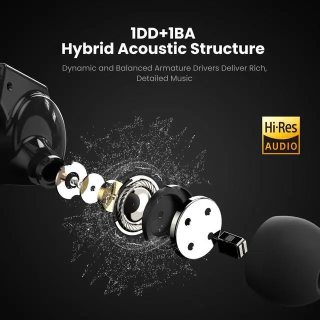 Alt view image 4 of 7 - OneOdio Master 1 in-Ear Monitor Earphones - 1DD+1BA Hybrid Wired Earbuds, Hi-Fi Sound Quality, Wired Headphones for Musician, Gaming, Live Streaming