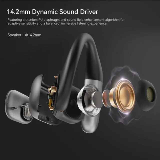 Alt view image 3 of 6 - BUGANI 2025 Bluetooth 5.4 Open Ear Headphone with Dual-Mic ENC Wireless Earbuds,360 Head-Tracking Spatial Audio, 75HRS Playtime,IPX5 Water Resistance for Sport and Workout