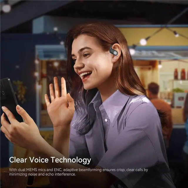 Alt view image 6 of 6 - BUGANI 2025 Bluetooth 5.4 Open Ear Headphone with Dual-Mic ENC Wireless Earbuds,360 Head-Tracking Spatial Audio, 75HRS Playtime,IPX5 Water Resistance for Sport and Workout
