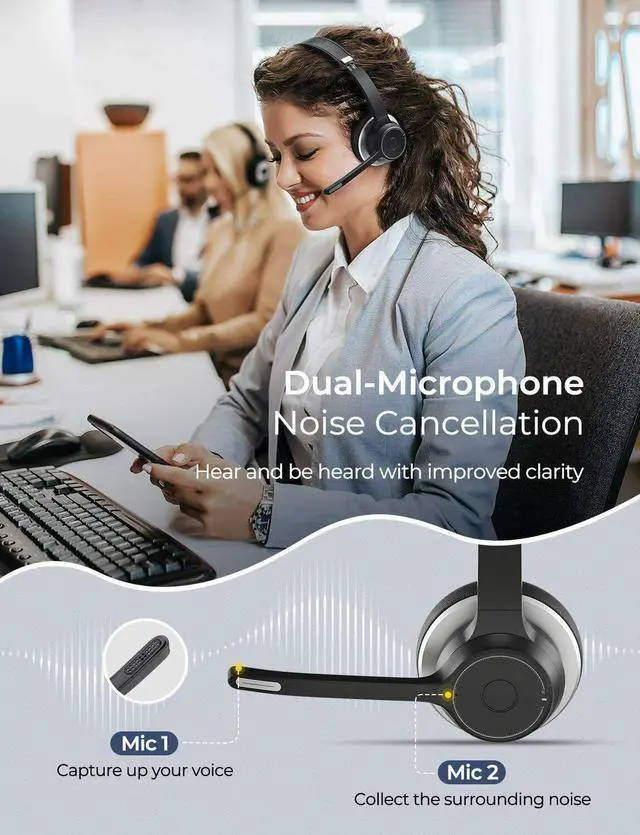 Alt view image 2 of 7 - Wireless Over-Ear Headphones Boom Mic Headset Compatible with Samsung Galaxy Tab S10 FE 10.9"/S10 FE Plus 13.1", Hands-Free Earphones Noise Isolation