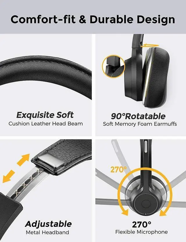 Alt view image 3 of 7 - Wireless Over-Ear Headphones Boom Mic Headset Compatible with Samsung Galaxy Tab S10 FE 10.9"/S10 FE Plus 13.1", Hands-Free Earphones Noise Isolation