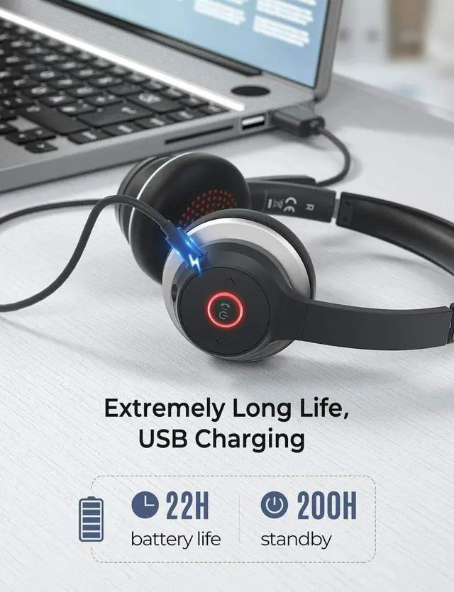 Alt view image 4 of 7 - Wireless Over-Ear Headphones Boom Mic Headset Compatible with Samsung Galaxy Tab S10 FE 10.9"/S10 FE Plus 13.1", Hands-Free Earphones Noise Isolation