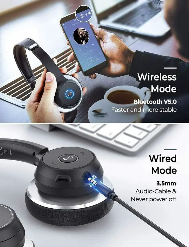 Alt view image 5 of 7 - Wireless Over-Ear Headphones Boom Mic Headset Compatible with Samsung Galaxy Tab S10 FE 10.9"/S10 FE Plus 13.1", Hands-Free Earphones Noise Isolation