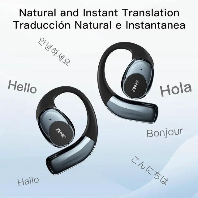 Alt view image 2 of 6 - ZIHNIC S09A Wireless 4-Mode Translation Earphones - Real-Time Language Translation, Comfortable Ear Hooks, IPX5 Waterproof, Compatible with Phone, Android Phone-Black