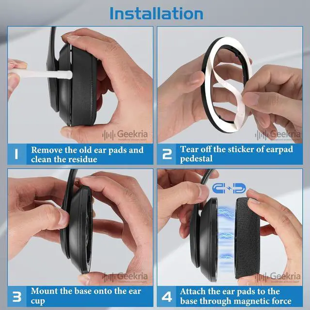 Alt view image 5 of 6 - Geekria SNAP Ear Pads Replacement Kit for Beats Studio Pro Headphones, Magnetic Easy Switch Ear Cushions, Exchange Earpads in Seconds, Ear Cups Cover Repair Parts (Mesh Fabric, 2 Pairs)