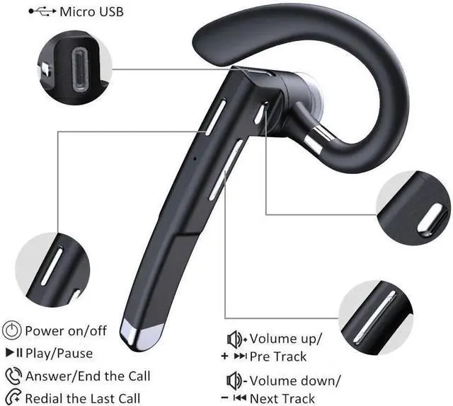 Alt view image 4 of 7 - Wireless Earphone Ear-Hook Headphone Boom Mic Compatible with Samsung Galaxy Z Flip7/Z Flip7 FE, Handsfree Single Headset Over The Ear Earbud