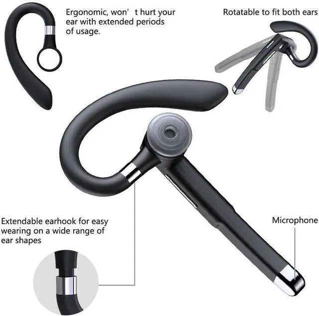 Alt view image 5 of 7 - Wireless Earphone Ear-Hook Headphone Boom Mic Compatible with Samsung Galaxy Z Flip7/Z Flip7 FE, Handsfree Single Headset Over The Ear Earbud