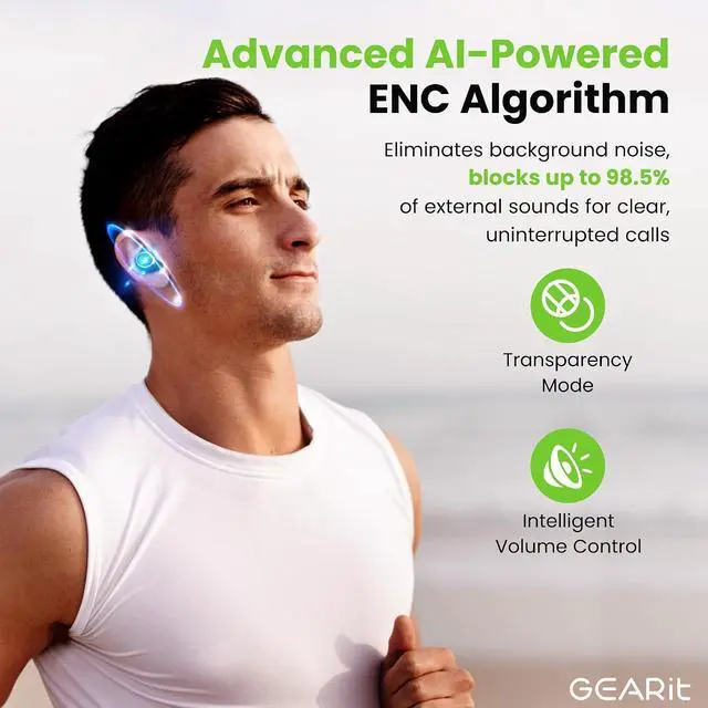 Alt view image 2 of 7 - True Wireless Bluetooth Earbuds Compatible with iPhone Android - 22H Playtime Earpods w/Active Noise Cancellation Up to 98.5% - HD Sound Clarity Smart Touch Control - 5.4 Bluetooth Ear Buds