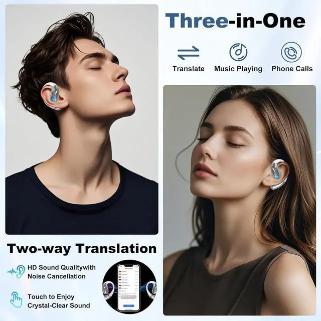 Alt view image 4 of 7 - AI Translation Earbuds Real Time,Language Translator Earbuds with 144 Languages & Accents,Wireless Bluetooth HD Sound AI Language Translator fit iOS & Android for Travel Business Learning (Black)