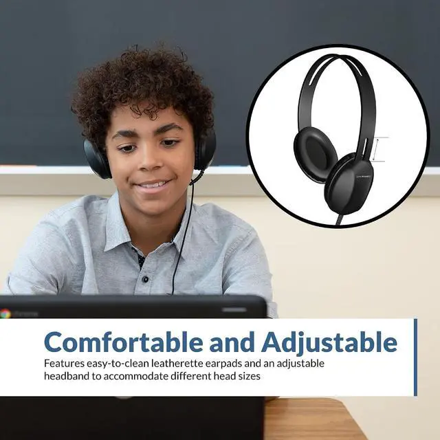 Alt view image 2 of 6 - Cyber Acoustics ACM-4004 3.5mm Headphones with Reinforced TuffCord | Wired 3.5mm Headphones, Smaller Earcups, Padded Headband, Durable Design, Classroom or Home, Made with 60% Recycled Plastic