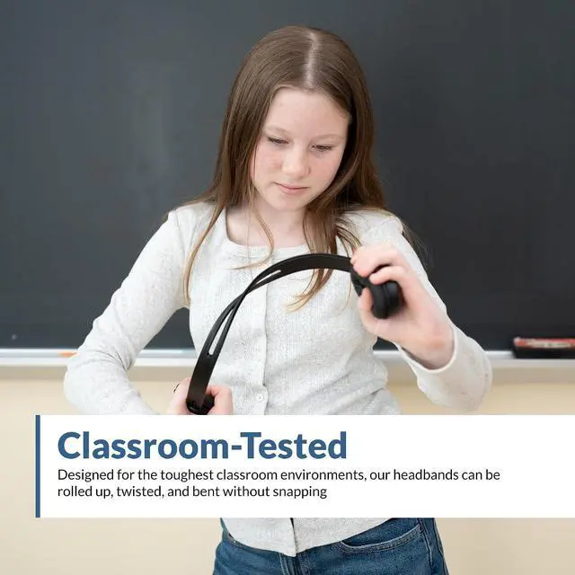 Alt view image 3 of 6 - Cyber Acoustics ACM-4004 3.5mm Headphones with Reinforced TuffCord | Wired 3.5mm Headphones, Smaller Earcups, Padded Headband, Durable Design, Classroom or Home, Made with 60% Recycled Plastic