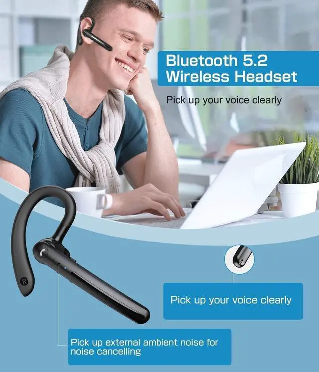 Alt view image 3 of 7 - Wireless Earphone Ear-Hook Headphone Boom Mic Compatible with Motorola Edge (2025), Handsfree Single Headset Over The Ear Earbud