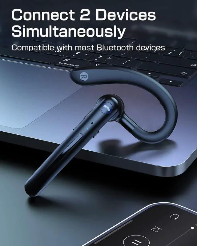 Alt view image 6 of 7 - Wireless Earphone Ear-Hook Headphone Boom Mic Compatible with Motorola Edge (2025), Handsfree Single Headset Over The Ear Earbud