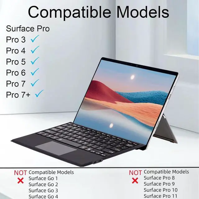 Alt view image 2 of 6 - Type Cover for Microsoft Surface Pro 7+ / Pro 7 / Pro 6 / Pro 5 / Pro 4 / Pro 3, 12.3 inch, Ultra-Slim Wireless Tablet Keyboard with Multi Touchpad Bluetooch (Black Without Backlit)