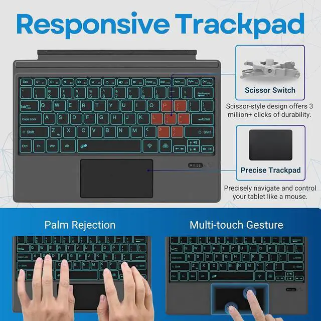 Alt view image 5 of 7 - Keyboard Replacement Type Cover Trackpad Mouse for Microsoft Surface Pro 7+ 7 Pro 6 Pro 5 Pro 4 Pro 3 Ergonomic Portable Slim Wireless Bluetooth Rechargeable