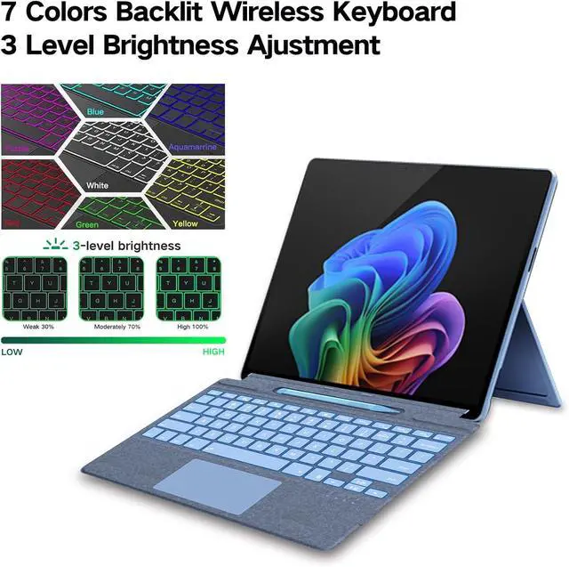 Alt view image 4 of 7 - Surface Pro 11 Keyboard with Slim Pen, Compatible with Microsoft Surface Pro11/10/9 /8 /X, 13 Inch Bluetooth Wireless Backlight Type Cover Blue