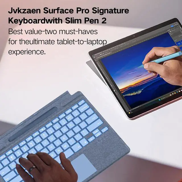 Alt view image 6 of 7 - Surface Pro 11 Keyboard with Slim Pen, Compatible with Microsoft Surface Pro11/10/9 /8 /X, 13 Inch Bluetooth Wireless Backlight Type Cover Blue