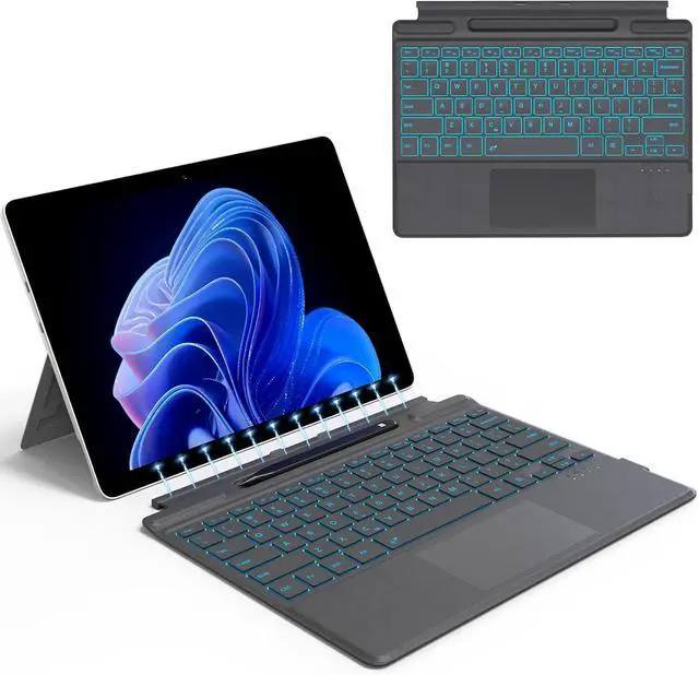 Main image of for Microsoft Surface Pro 11/10/9/8/X Keyboard, Bluetooth Wireless Magnetic Keyboard with Palm Rejection Touchpad, Rechargeable Battery, 7-Color Backlit, Pen Holder for Surface Pro 13inch